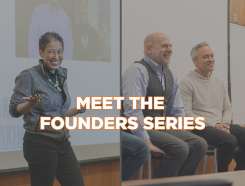 photo of three people with text Meet the Founders Series